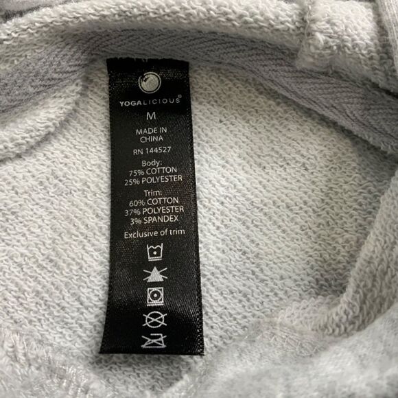 YOGALICIOUS Cotton Blend Heather Grey Distressed Cutout Hoodie Sz M - Picture 5 of 8